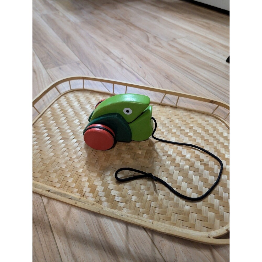 IKEA MULA Wooden Frog Pull Toy Mouth Opens Closes Green Wood Toddler Retired